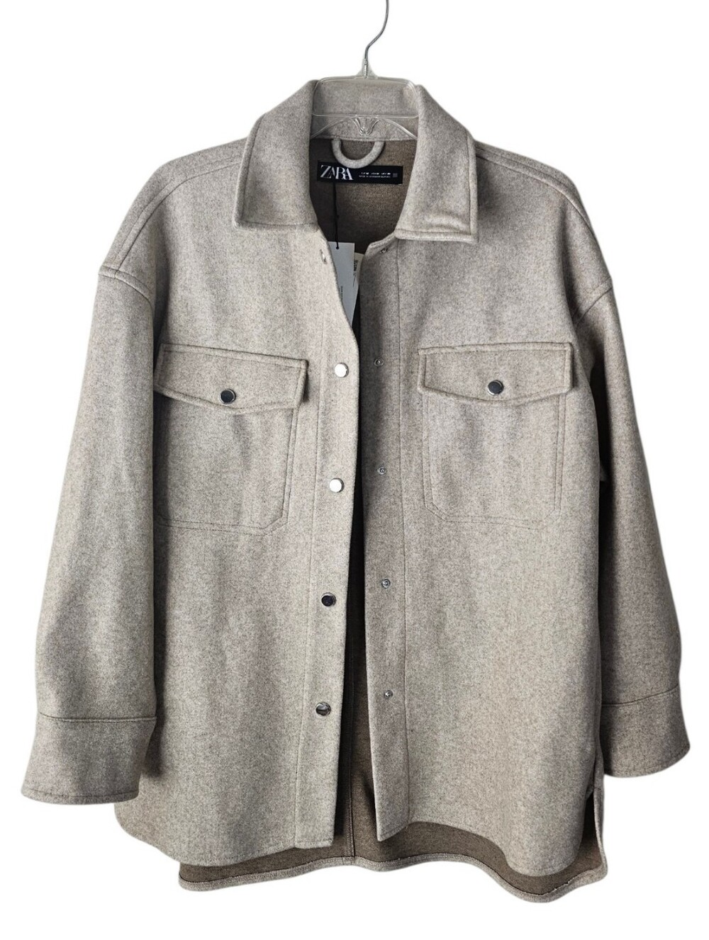 Zara Taupe Wool-Blend Shacket Jacket